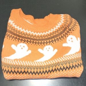 Halloween Orange Ghost Pattern Sweater Sz XXL